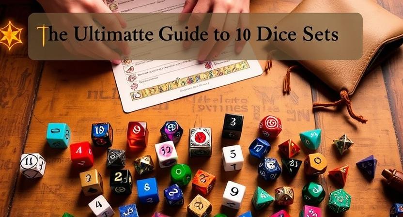 Various d10 dice sets displayed on a table for an ultimate guide to 10 dice sets.