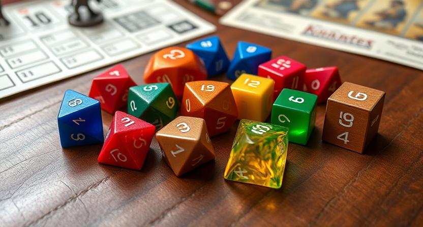 Vintage d4 dice set with glowing designs for tabletop RPG