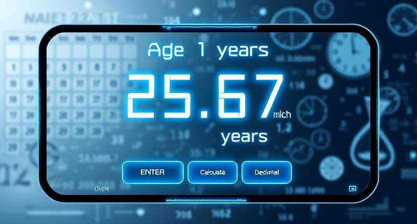 Decimal age calculator digital display showing age in decimal years.