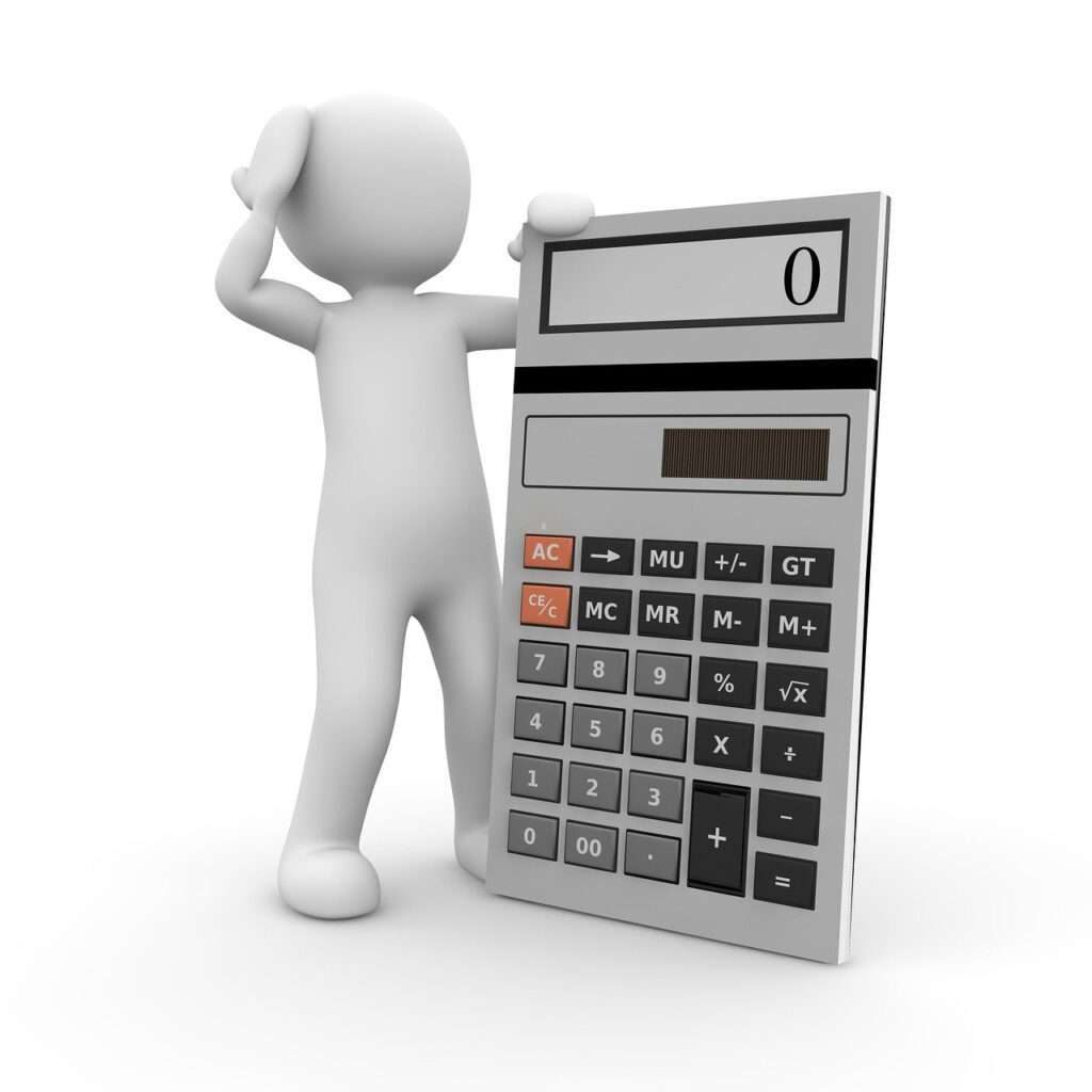 D character confused with a large calculator – age generator free tool concept