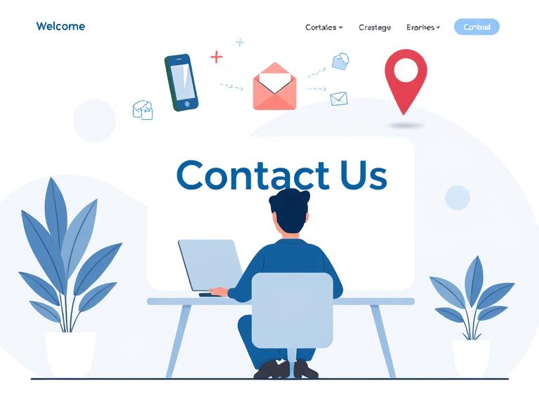 Contact Us section on Calculatorwp website showing user at desk with communication icons