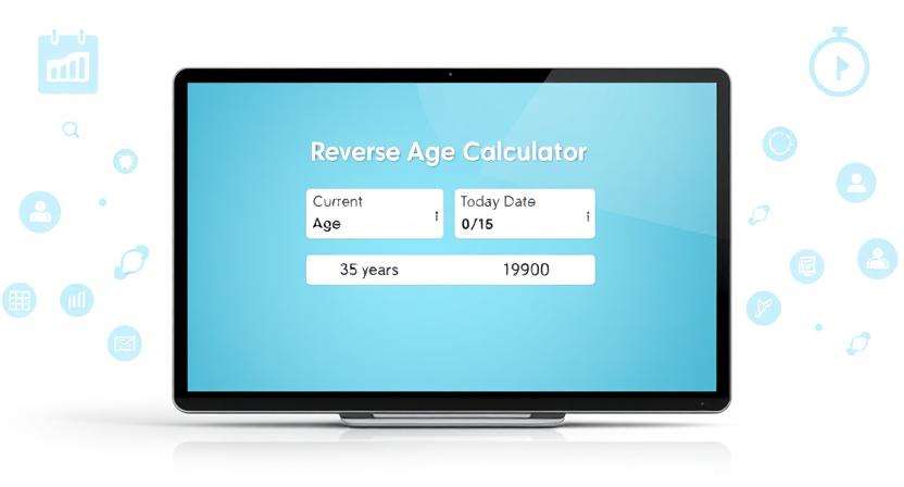 Reverse age calculator interface showing date selection and calculated result